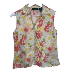 Lemon Grass Studio Sleeveless Tank Women Small Cute Girly Floral Colorful Spring